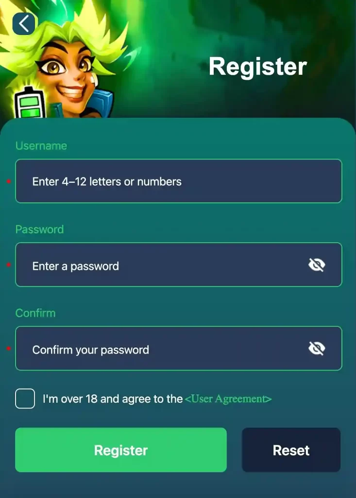 ph947 registration interface with quick signup, secure login access, casino games, and app download for online casino